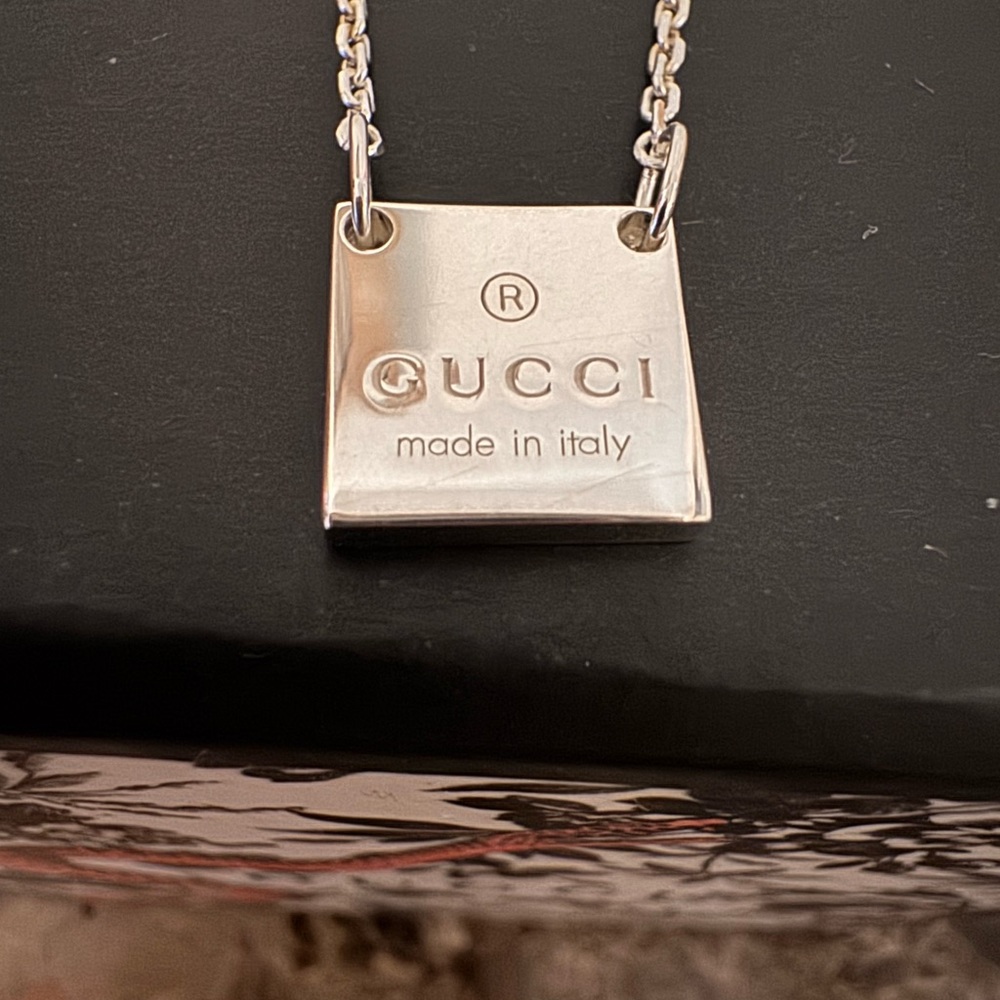 Gucci Silver Square Pendant Necklace